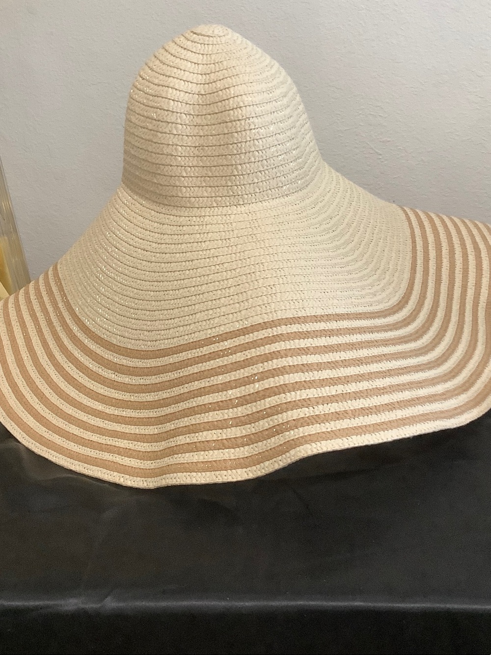 Wide Brim Straw Sun Hat in Cream and Tan - Women's Accessory
